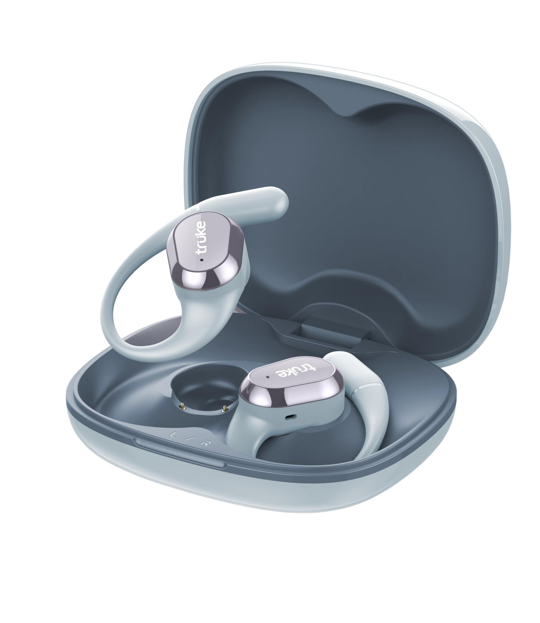 Truke Newly Launched Buds Liberty Open Ear Wireless Earbuds with 360Spatial Audio Experience, 16mm Beryllium Speaker, 60H Playtime, Quad Mic for Crystal-Clear Calls, Fast Charging, BT5.4 (Slate Blue)