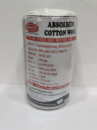 DESCO Absorbent Pure Cotton Wool Roll For Makeup Remover Surgical First Aid Saloon Beauty and Baby Care, Pure Cotton (500 Gram) DESCO Absorbent Pure Cotton Wool Roll For Makeup Remover Surgical First Aid Saloon Beauty and Baby Care, Pure Cotton (500 Gram)