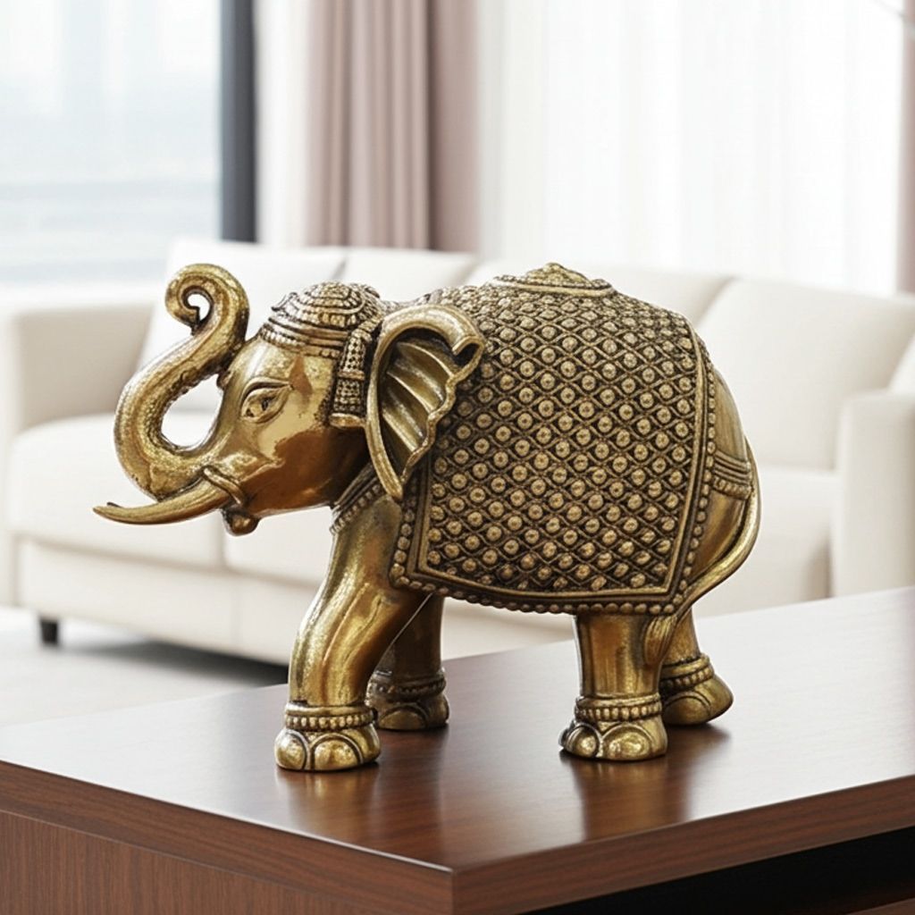 Brass Elephant God Idol Statue | Vastu Auspicious Showpiece, Height : 2 Inch (BSMAS1707 B)