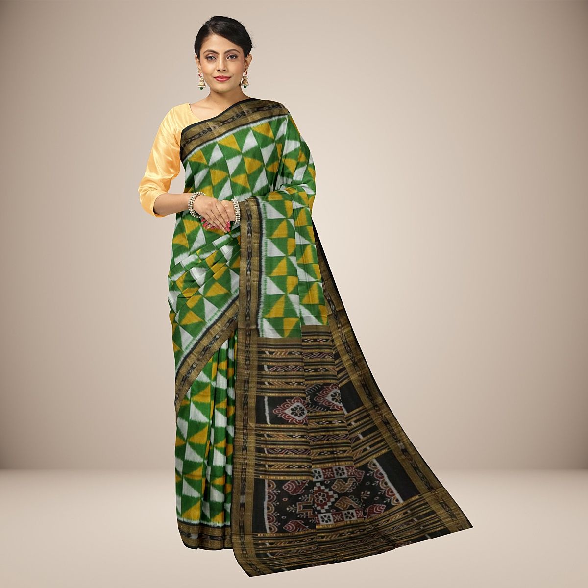 Geometric pattern design handwoven khandua silk saree