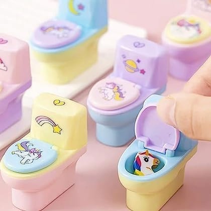 Creatives Toilet Shaped Sharpener with Eraser Wheel Pack of 3 Multicolor for School Kids