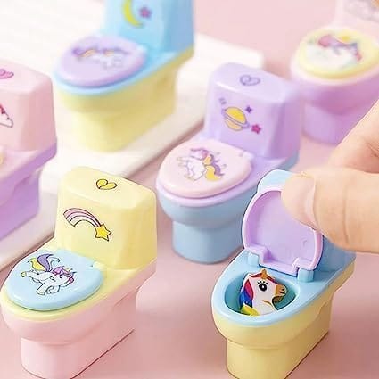 Creatives Toilet Shaped Sharpener with Eraser Wheel Pack of 3 Multicolor for School Kids