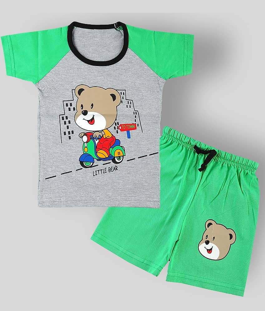 CATCUB Pack of 1 Boys Cotton Blend T-Shirt & Shorts Set ( Green )