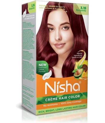 Nisha Creme Hair Color 3.16 Burgundy 120g, Permanent Hair Color, Ammonia Free Hair Colour, 100% Grey Coverage