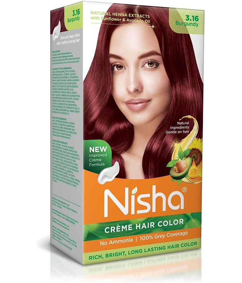 Nisha Creme Hair Color 3.16 Burgundy 120g, Permanent Hair Color, Ammonia Free Hair Colour, 100% Grey Coverage