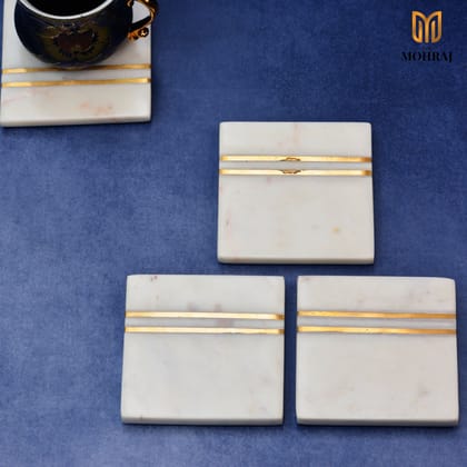 The Mohraj Square White Marble Inlay Coasters Set of 4 The Mohraj Square White Marble Inlay Coasters Set of 4