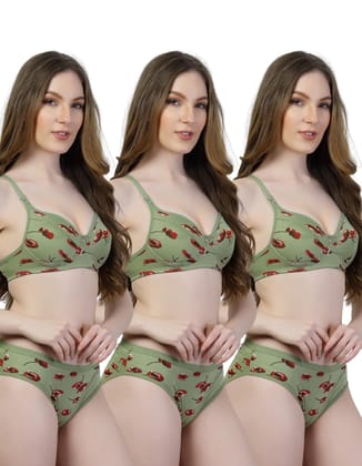 ADORNSTAR Bra Panty Set Sexy Lingerie Set for Women Pack of 3 Green