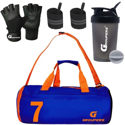 GROUPERS Duffle Canvas Bag with Shaker Bottle-400ml & GloveslDuffle Bags Travel