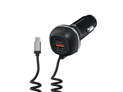 Portronics Car Power 1C Triple Output Fast Car Charger 71W with 33W Type-C Cable, 20W Type-C PD, 18W USB Port, iPhone & Android Smartphone Compatible