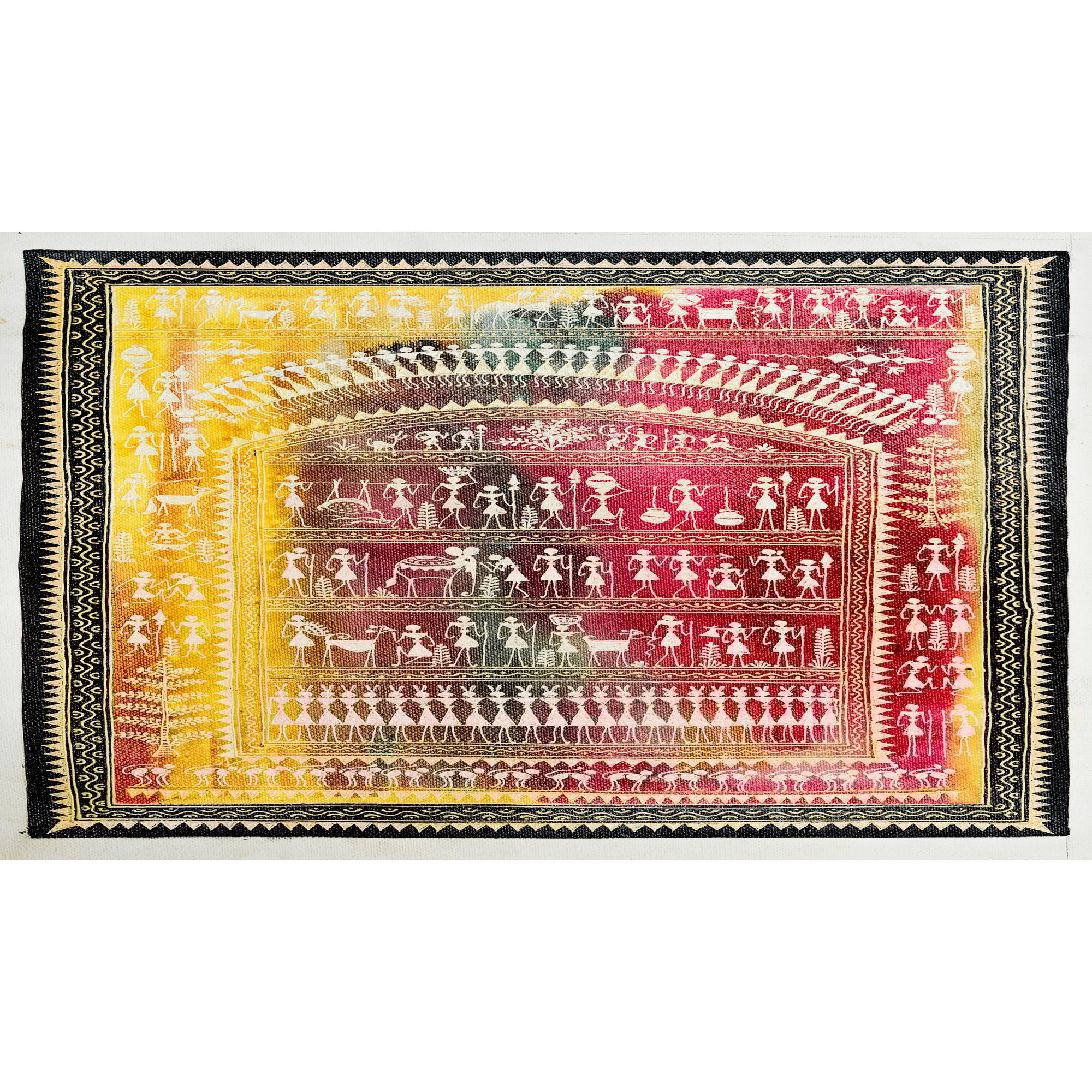 Authentic Classic Indian Traditional Unframed Hand Made Saura Painting (45.36X114.31)