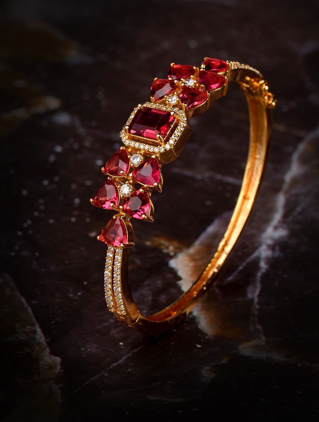 Gold plated Ruby AD studded handcrafted designer Bracelet for Women & Girls