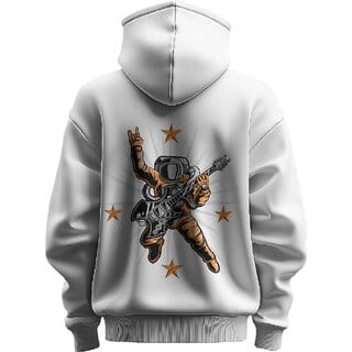 BULL CLOTHING Men's Astronaut Rocker White Hoodie Premium 280 GSM Fleece for Softness, Comfort, and Durability (XL)