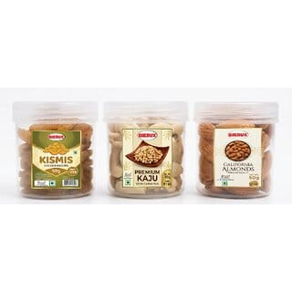 BIKRUX Premium Dry Fruits Combo Pack  Golden Kismis, Whole Kaju  California Almonds (3 x 50g)