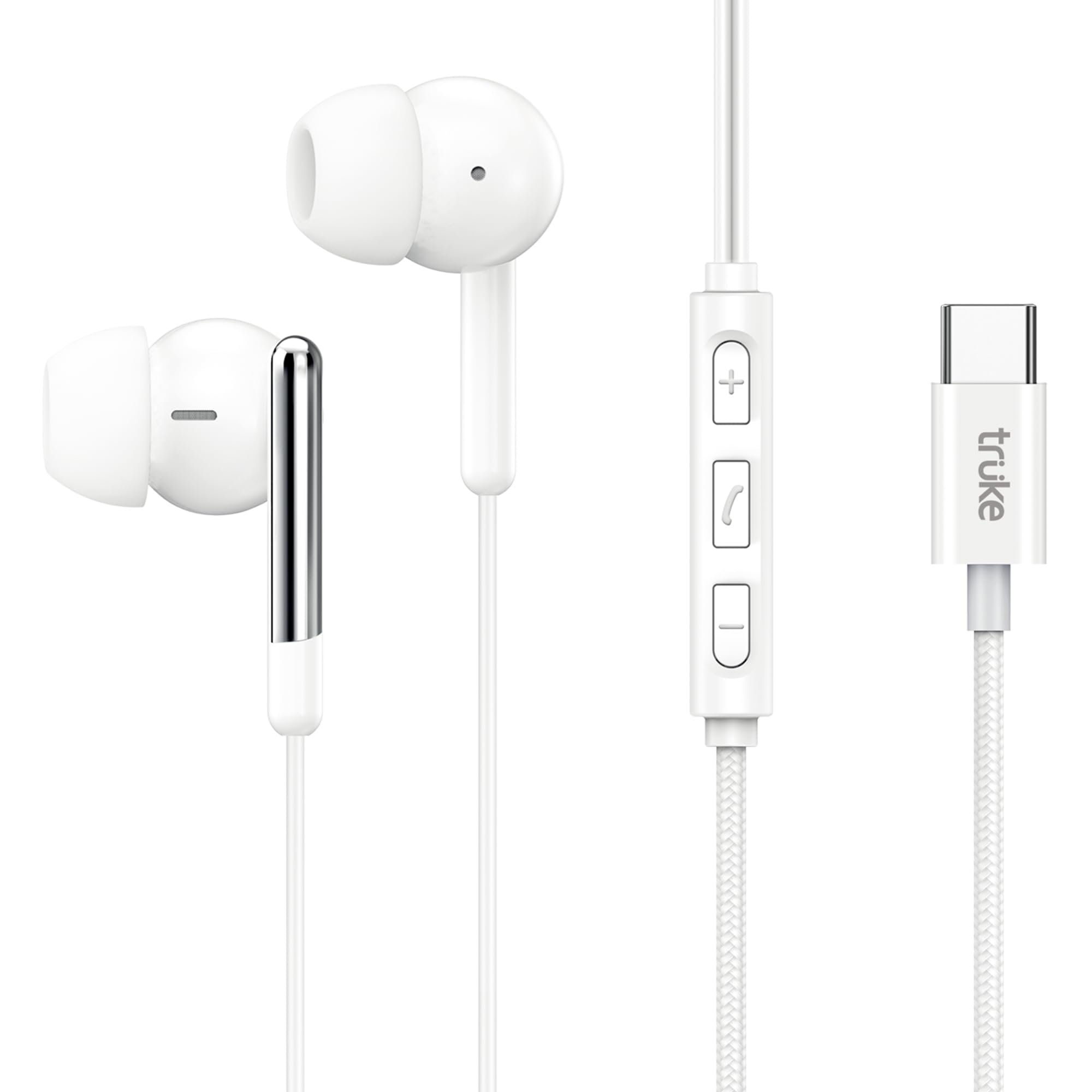 truke Bass H1 Premium in-Ear Type-C Wired Earphones w/ 13mm Titanium Drivers, Rich Deep Bass, Smart in-Line Controls for Music & Calls, Built-in HD Mic, Lightweight Design & Tangle-Free Cable (White)