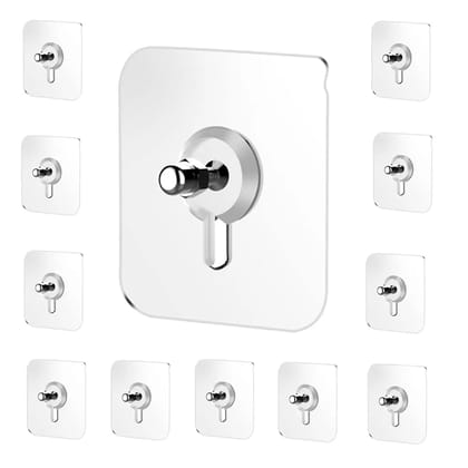 Waterproof Self-Adhesive Wall Hooks for Home & Bathroom | No Drilling Heavy Duty Utility Hooks for Kitchen, Shower, Keys, Towels & Door Hanging | Strong Transparent Nail-Free Hooks (Pack of 12 Pcs) Waterproof Self-Adhesive Wall Hooks for Home & Bathroom | No Drilling Heavy Duty Utility Hooks for Kitchen, Shower, Keys, Towels & Door Hanging | Strong Transparent Nail-Free Hooks (Pack of 12 Pcs)