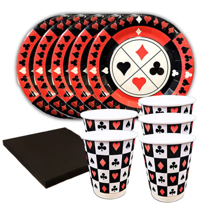 Card Party Theme Tableware Set w/ Plates, Cups & Napkins - 40PC