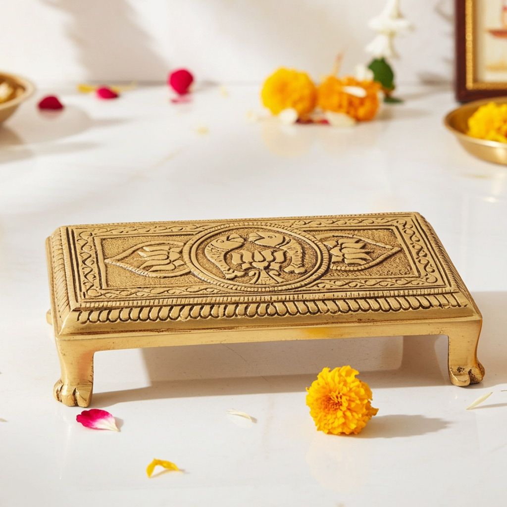 Brass Chowki God Idol Statue Stand - Decorative Spiritual Showpiece, Length : 6 Inch (BSMAS1377 C)