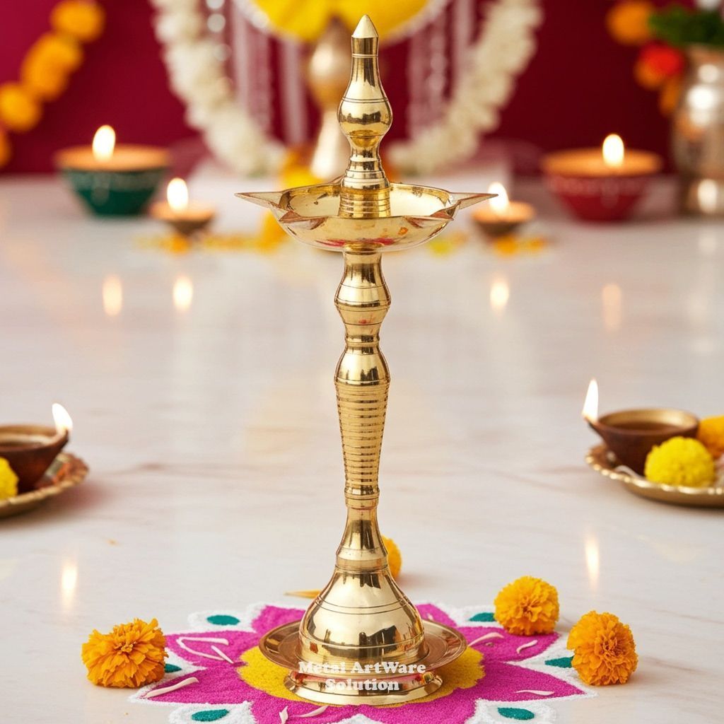 Brass Kerala Fancy Deepak, Oil Lamp No. 13  - Antique Brass Deepak for Home, Height : 16.4 Inch (FMAS642 F)