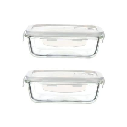 Femora Borosilicate Glass Microwave Safe Rectangle Food Storage Container with Air Vent Lid, 1500 ml, Set of 2, 1 Year Free Replacement