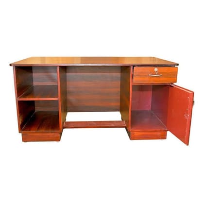 Classic Wooden Office Desk with Lockable Drawer and Storage Shelves