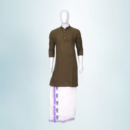 Olive Green Embroidered Kurta with Traditional Dhoti Set | Ethnic Festive Wear | Traditional Men's Ensemble