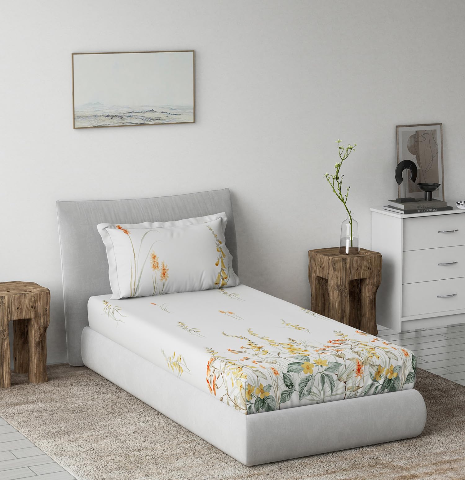 DDECOR - Radiance Collection 100% Cotton Classical Pattern 145TC Single Bedsheet|152 CM X 224 CM| - Yellow
