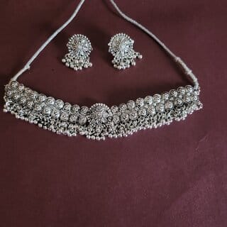 Oxidised German Silver Necklace with Jumki for Women and Girls