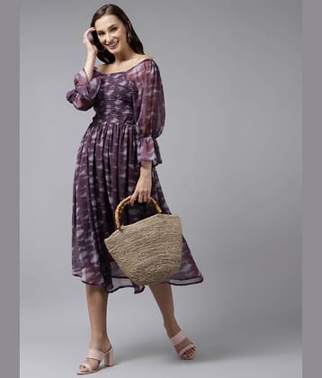 Aarika Women Cotton Blend Dyed Fit & Flare Dress ( Purple )