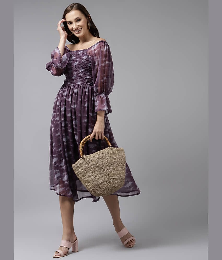 Aarika Women Cotton Blend Dyed Fit & Flare Dress ( Purple )