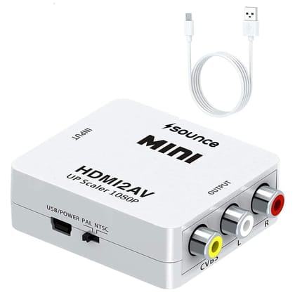 Sounce HDMI to RCA, AV, CVBS AV Composite Video Audio Converter Adapter Supports PAL/NTSC with USB Charge Cable for PC Laptop HDTV DVD - White Sounce HDMI to RCA, AV, CVBS AV Composite Video Audio Converter Adapter Supports PAL/NTSC with USB Charge Cable