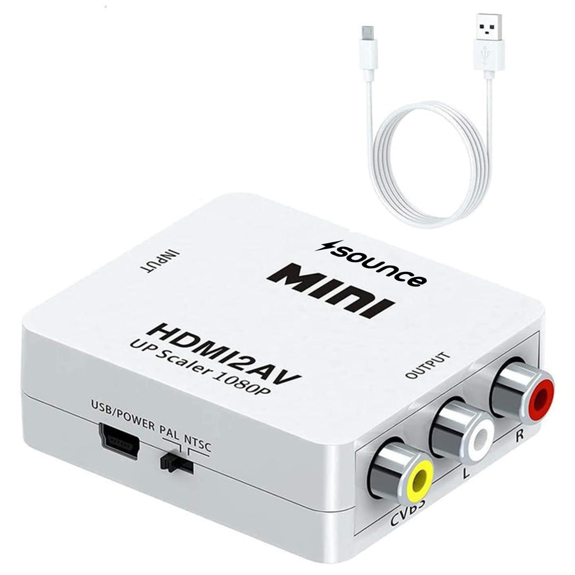Sounce HDMI to RCA, AV, CVBS AV Composite Video Audio Converter Adapter Supports PAL/NTSC with USB Charge Cable for PC Laptop HDTV DVD - White Sounce HDMI to RCA, AV, CVBS AV Composite Video Audio Converter Adapter Supports PAL/NTSC with USB Charge Cable
