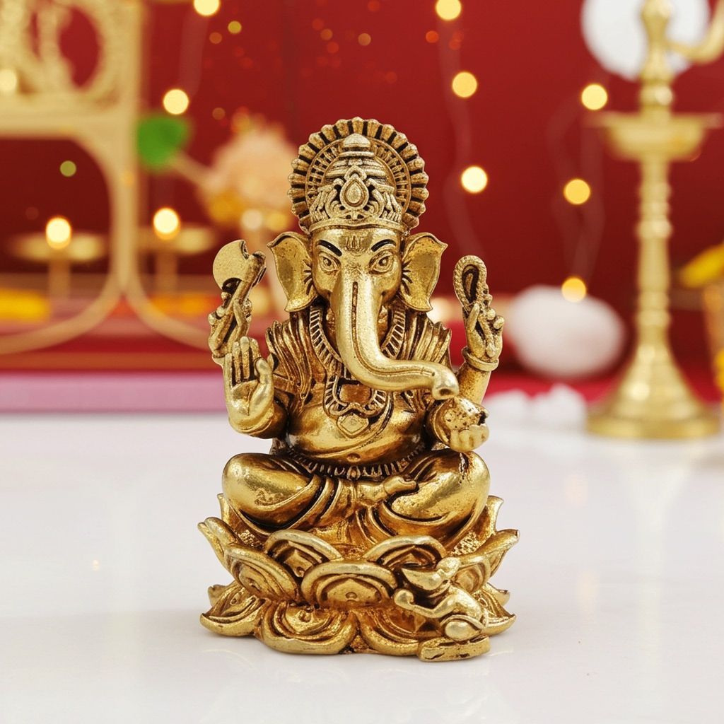 Brass Ganesh Murti for Office Desk & Vastu, Height : 2.5 Inch (BSMAS1895 G)