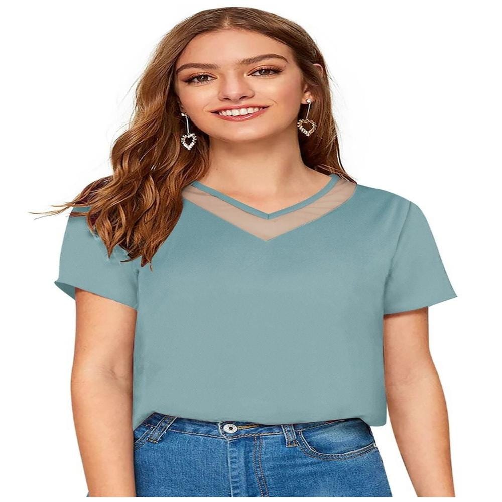 Women's Polyester, Knitting Western Wear T Shirt S (Pista)