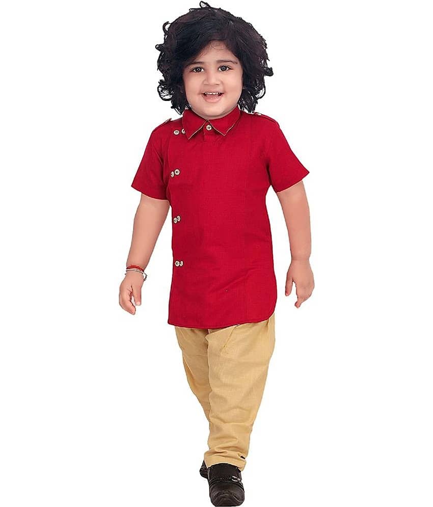 little PANDA Boys Linen Blend Ethnic Kurta and Pyjama Set