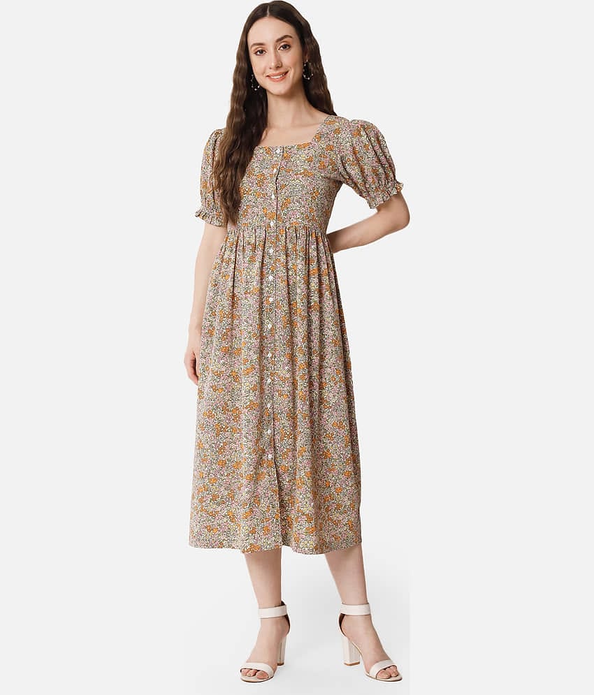 ALL WAYS YOU Women Crepe Printed Fit & Flare Dress ( Multicolor )