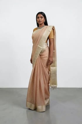Light Gold Kota Doria Cotton-Silk Saree with Zari Border and Blouse Light Gold Kota Doria Cotton-Silk Saree with Zari Border and Blouse