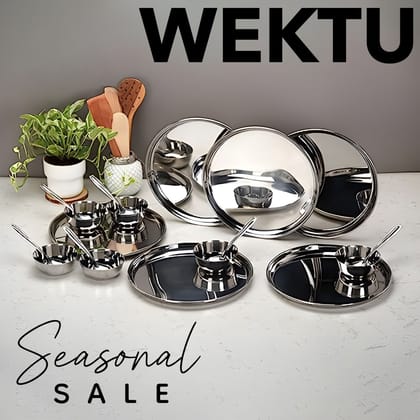 Wektu Rajbhog Set Of 18 PC/6Plates/6Bowls/6Spoons/Premium Quality