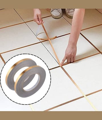 KRAMOX Tile Gap Foil Line Tape – 1CM x 50M (Gold) Self-Adhesive Seam Sticker for Wall, Cabinet, Kitchen, Floor – Waterproof, Decorative, Peel & Stick Mirror Finish Tape