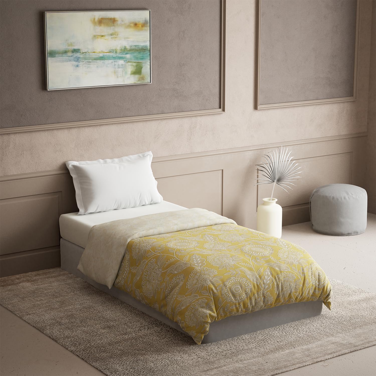 DDECOR - Primary Collection 100% Cotton Ethnic Pattern 145TC Single Winter Quilt|152 CM X 224 CM| - Yellow