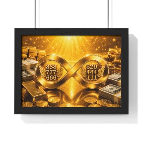 Decor Art of Angel Number Infinity Symbol Framed Wall Art, Gold Theme, Abundance and Manifestation Decor,Extremely