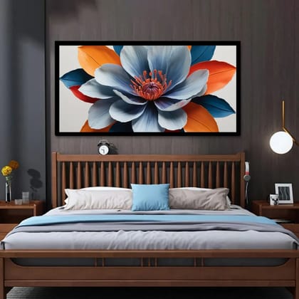 Luminary Frosted Whimsy – Chic Blue Blossom Museum-Quality Cotton Canvas Painting for Stylish Wall Accents | Frame Size (127 X 69 Cm) | Frame Type (Black) | 5-Year Warranty