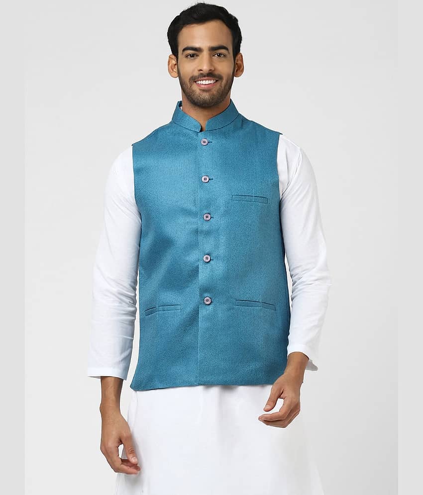 DESHBANDHU DBK Blue Jute Nehru Jacket Single Pack