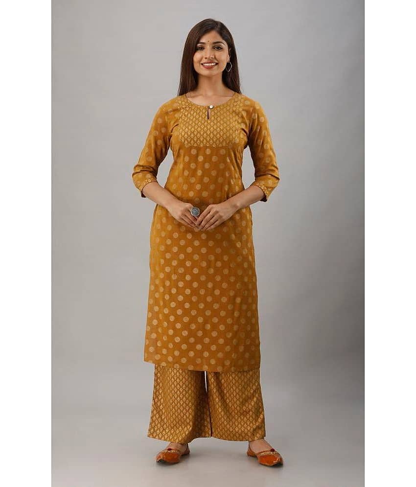 MAUKA - Gold Straight Rayon Women's Stitched Salwar Suit ( Pack of 1 )