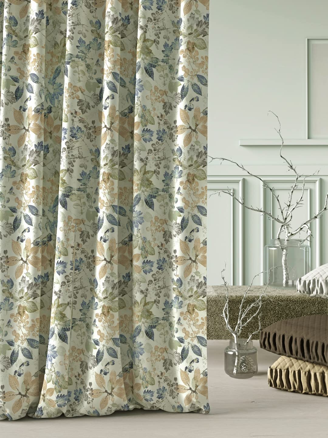 DDECOR - 100% PolyesterLeaves PatternLarge Door 9 Ft|135 CM X 260 CM| - Blue