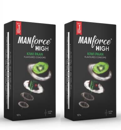 MANFORCE High Kiwi Paan Flavoured Lubricated Condoms | Ultra Thin |10 Sheets x Pack of 2 Condom  (Set of 2 20 Sheets)