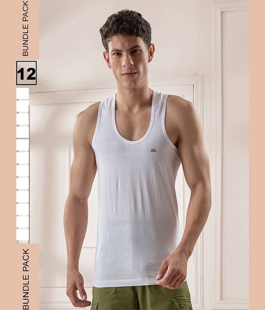 lux venus Pack of 12 Cotton Undershirt For Men ( White )