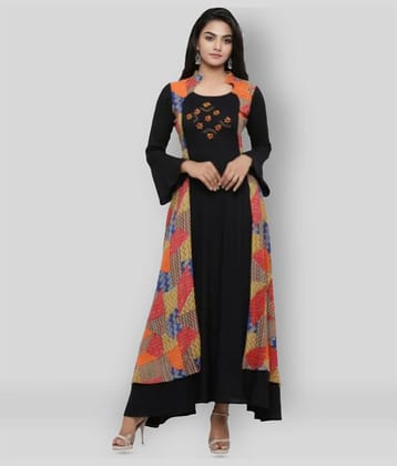 Yash Gallery Pack of 1 Rayon Printed Jacket Style Women's Kurti - ( Black )