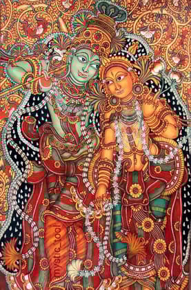 Radha Krishna Acrylic Canvas Art - Spiritual Indian Traditional Painting, 2x3 Feet, Vibrant Colors, Ornate Floral Patterns, Ideal for Home and Office Decor, Perfect for Art Collectors and Enthusiasts
