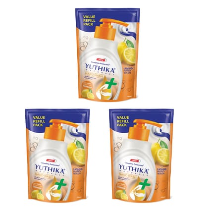 Yuthika Liquid Hand Wash Refill Pack 180ml Pack of 3, Lemon Handwash, Germ Protection Handwash with pH Balanced Formula