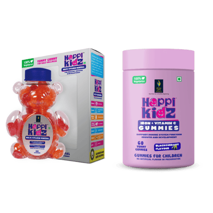 British Life Sciences Happi Kidz Multivitamin + Minerals Gummies & Happi Kidz Iron+Vitamin C Gummies Combo | Natural, Strong Bones, Muscles and Teeth, Boosts Immunity